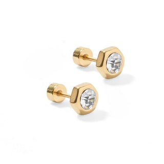 Gold and Crystal Flatback Stud Earrings