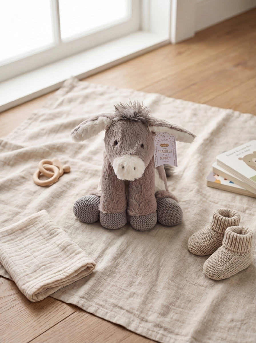 Thaddeus The Donkey Plush Pal – Soft Stuffed Donkey Farm Animal Toy
