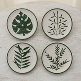 Round Hand-Painted Stoneware Plate w/ Botanical, Cream Color & Dark Green
