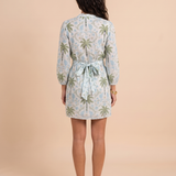 White Palm Long Sleeve Mini Dress - 100% Cotton