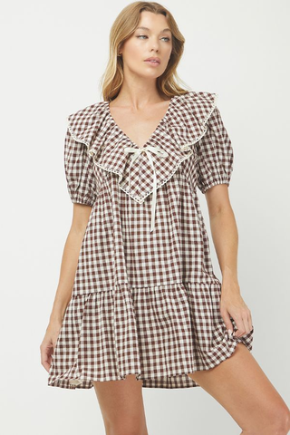 Ruffle and Bow Collar Mini Dress