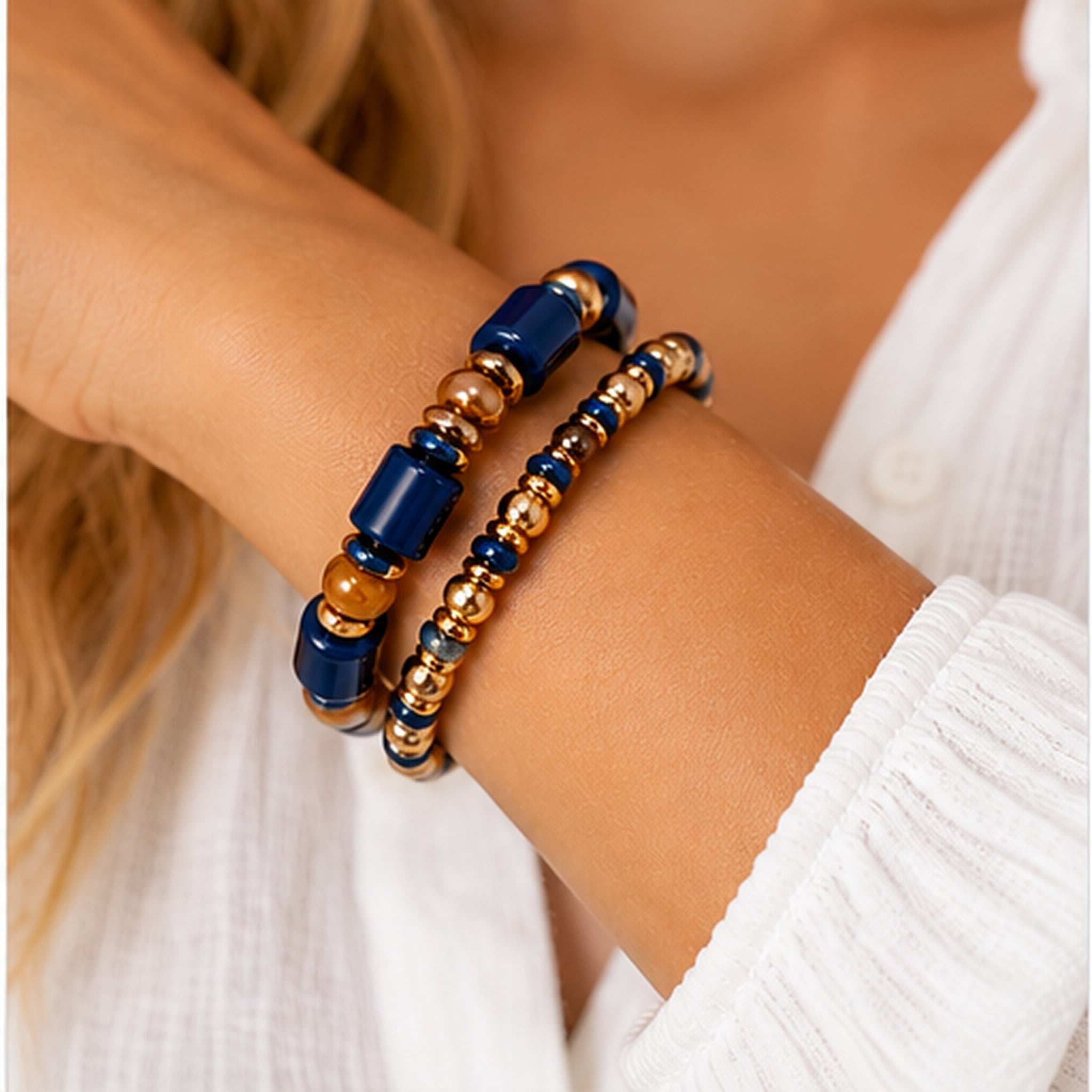 navy bracelet pair model view