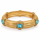 Aqua Oval Stone Station Bangle Bracelet with textured gold-tone band and raised stone stations on white