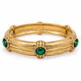 Green Oval Stone Station Bangle Bracelet with textured gold-tone band and raised stone stations on white