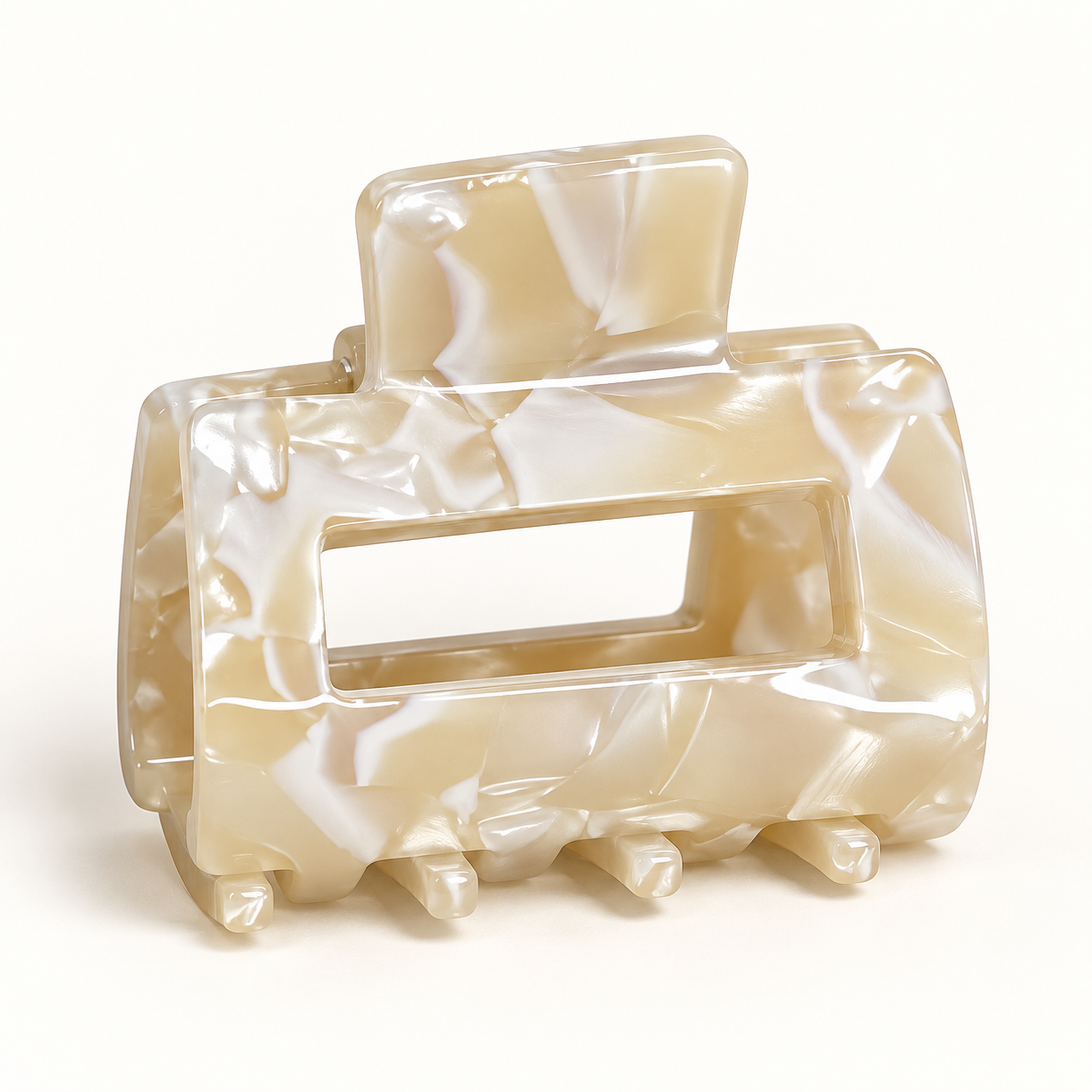 White Tortoise rectangle claw hair clip on a white background