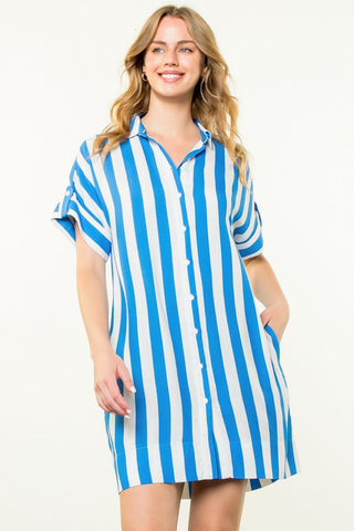 Coastal Stripe Button-Up Dress