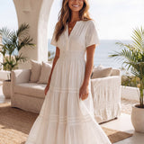 White Eyelet V-Neck Maxi Dress - Selling Fast