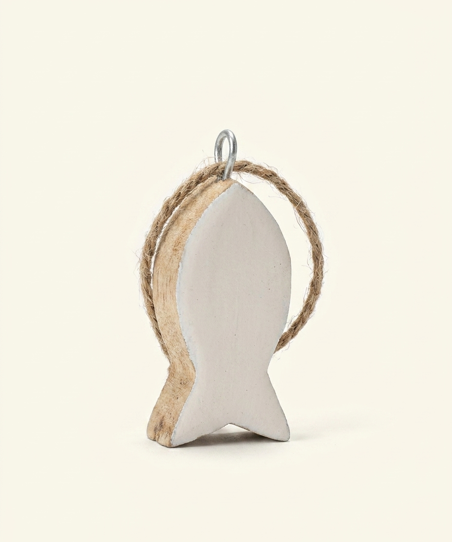 Handcrafted Wood Fish Ornament - Rustic Coastal Hanging Decor (detail view 2)