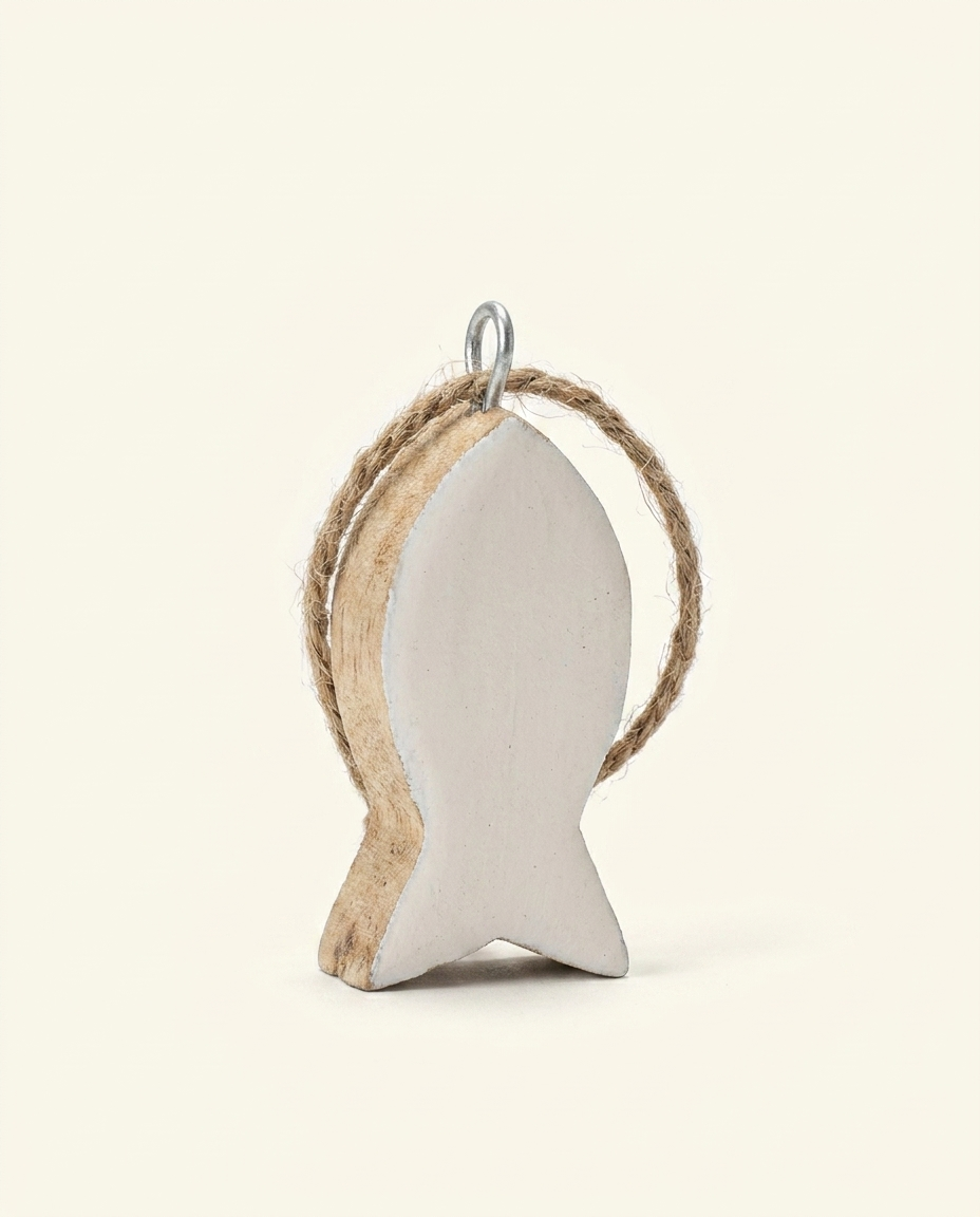 Handcrafted Wood Fish Ornament - Rustic Coastal Hanging Decor (detail view 2)