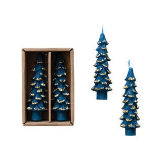 Blue/Gold Tree Taper Candle